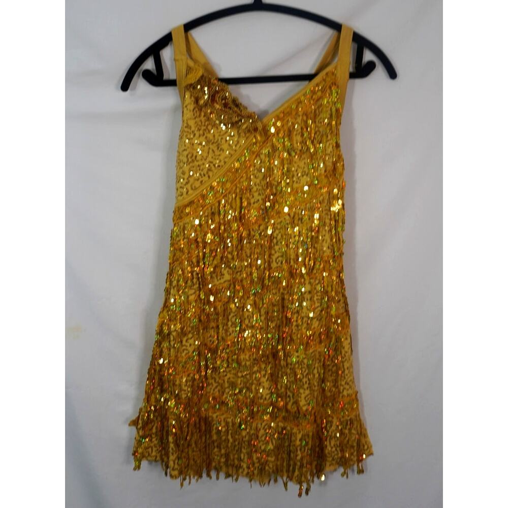 Weissman SA Gold Sequin Fringe Dance Costume Dress Adult Small 4-6